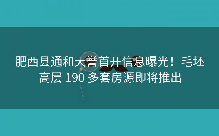 肥西县通和天誉首开信息曝光!毛坯高层 190 多套房源即将推出