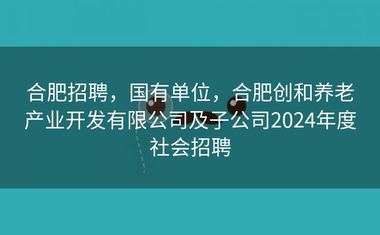 合肥招聘，国有单位，合肥创和养老产业开发有限公司及子公司2024年度社会招聘