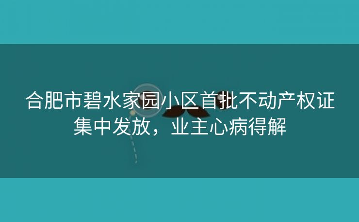 合肥市碧水家园小区首批不动产权证集中发放，业主心病得解