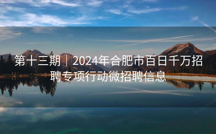 第十三期|2024年合肥市百日千万招聘专项行动微招聘信息