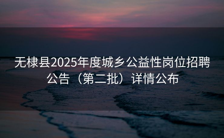 无棣县2025年度城乡公益性岗位招聘公告(第二批)详情公布