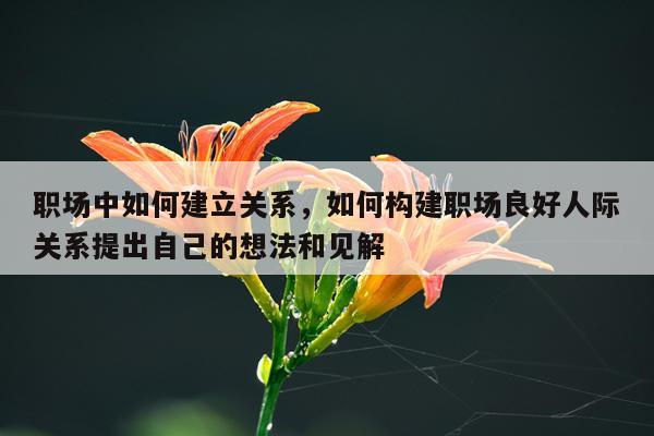 职场中如何建立关系，如何构建职场良好人际关系提出自己的想法和见解