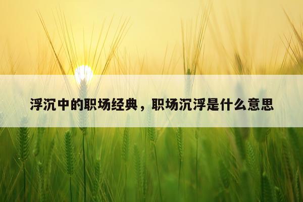 浮沉中的职场经典，职场沉浮是什么意思