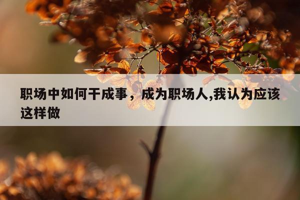 职场中如何干成事，成为职场人,我认为应该这样做