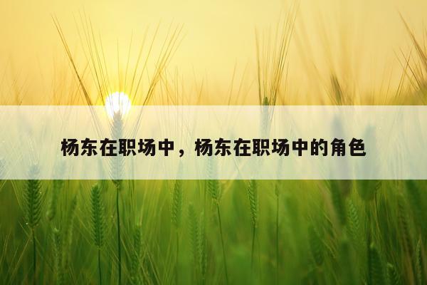 杨东在职场中，杨东在职场中的角色