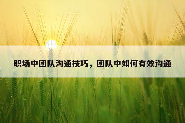 职场中团队沟通技巧，团队中如何有效沟通
