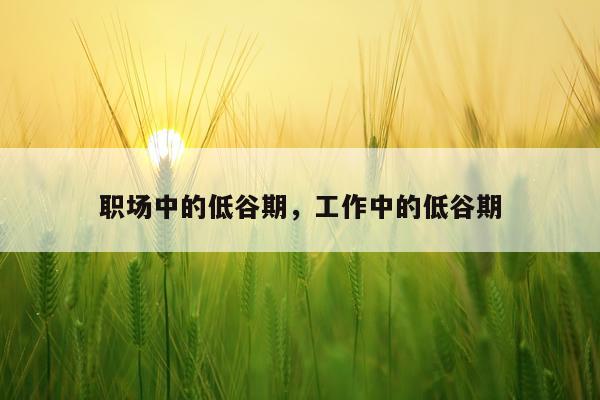 职场中的低谷期，工作中的低谷期