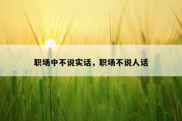 职场中不说实话，职场不说人话