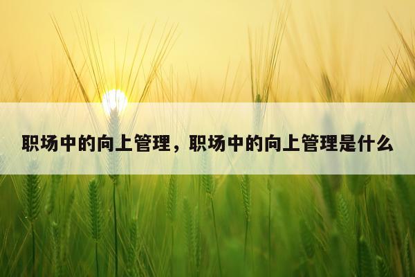 职场中的向上管理，职场中的向上管理是什么