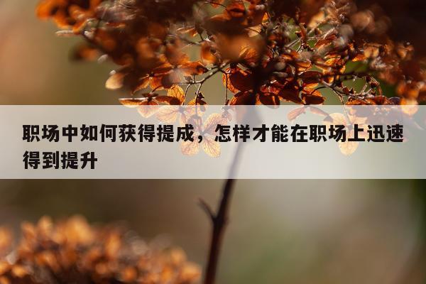 职场中如何获得提成，怎样才能在职场上迅速得到提升