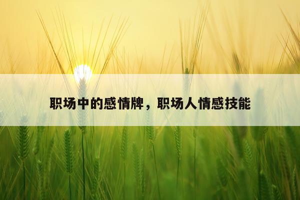 职场中的感情牌，职场人情感技能