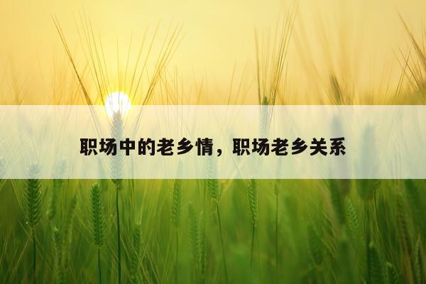 职场中的老乡情，职场老乡关系