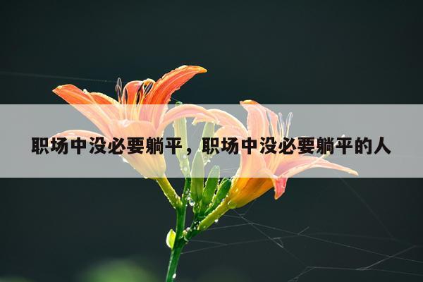 职场中没必要躺平，职场中没必要躺平的人