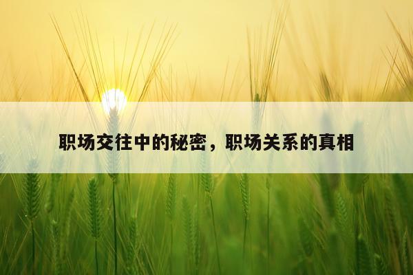 职场交往中的秘密，职场关系的真相