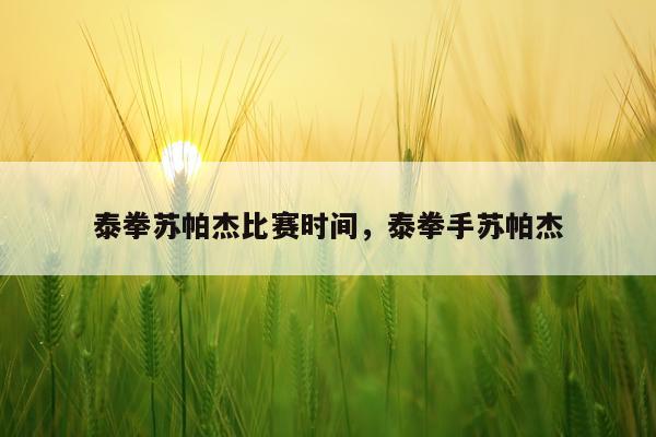 泰拳苏帕杰比赛时间,泰拳手苏帕杰